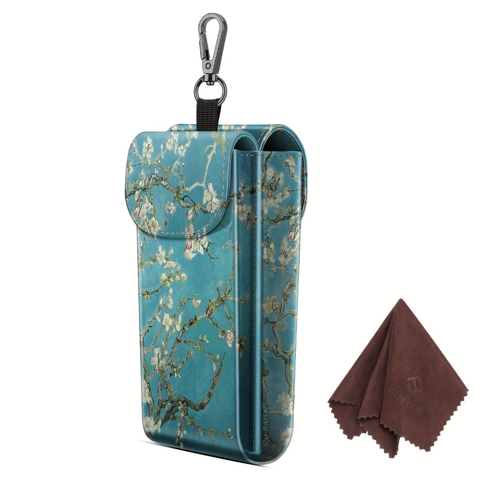 Eyewear Accessories - Portable Eyeglass Case with Carabiner Hook - Vegan Faux Leather Double - product detail view 11