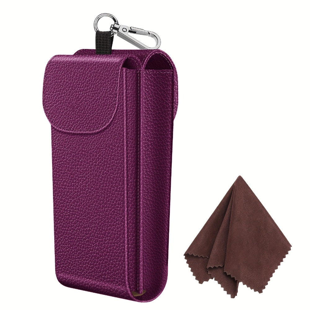 Eyewear Accessories - Portable Eyeglass Case with Carabiner Hook - Vegan Faux Leather Double - product detail view 16