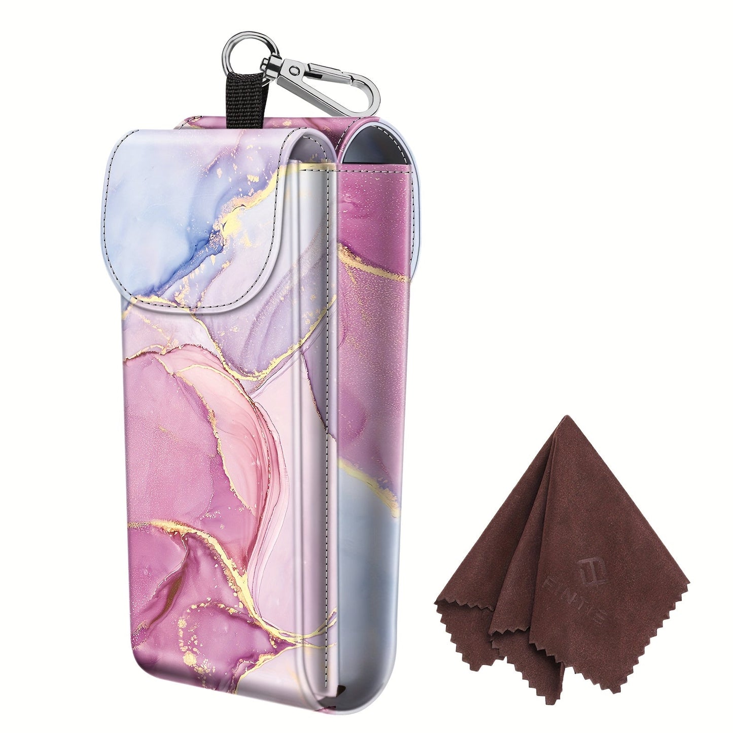 Eyewear Accessories - Portable Eyeglass Case with Carabiner Hook - Vegan Faux Leather Double - product detail view 20