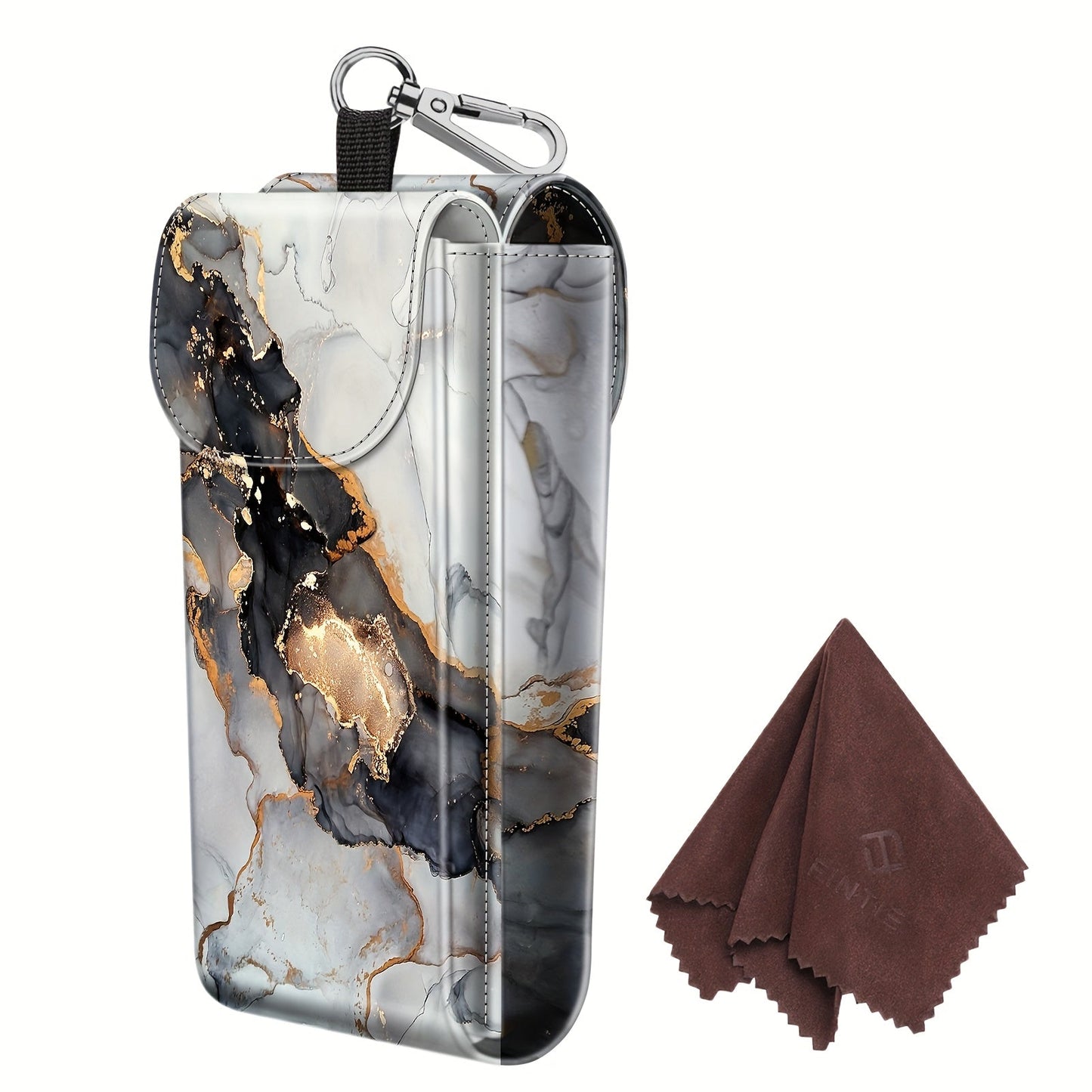 Eyewear Accessories - Portable Eyeglass Case with Carabiner Hook - Vegan Faux Leather Double - product detail view 23