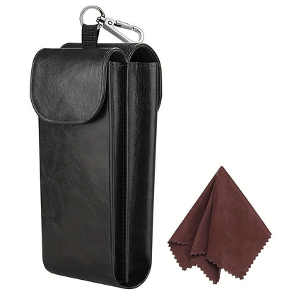 Eyewear Accessories - Portable Eyeglass Case with Carabiner Hook - Vegan Faux Leather Double - product detail view 24