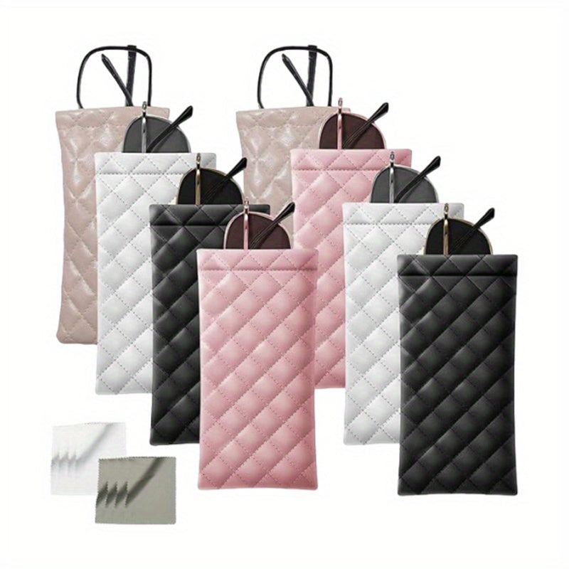Eyewear Accessories - PU Leather Glasses Pouch Bag 8pcs - Waterproof Elastic Mouth Portable - product detail view 9