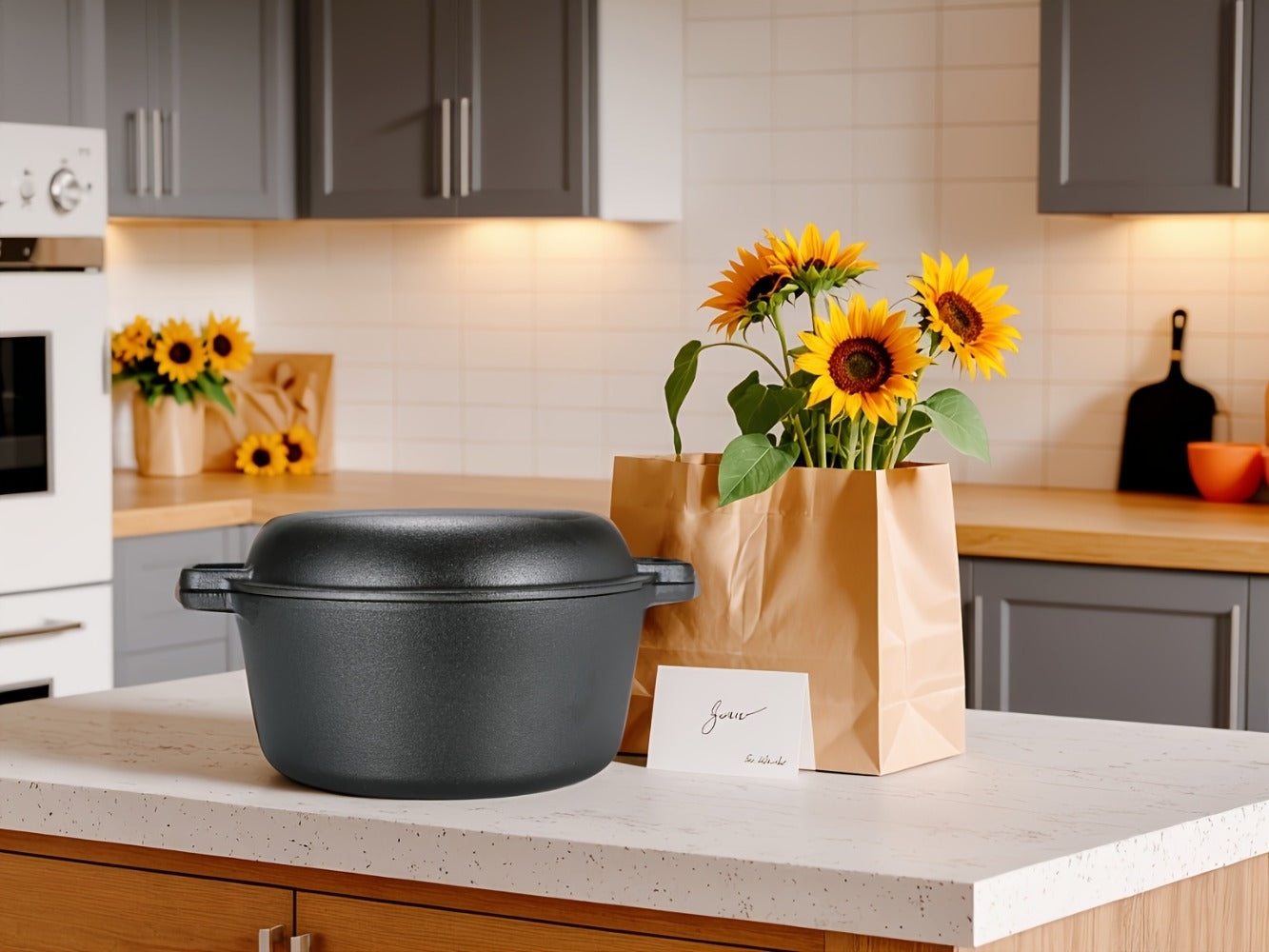 Cast Iron Dutch Oven Set 5.1QT & 7QT with Skillet Lid – Pre-Seasoned 2-in-1 Cookware for Stovetop, Induction, Oven, Campfire & BBQ