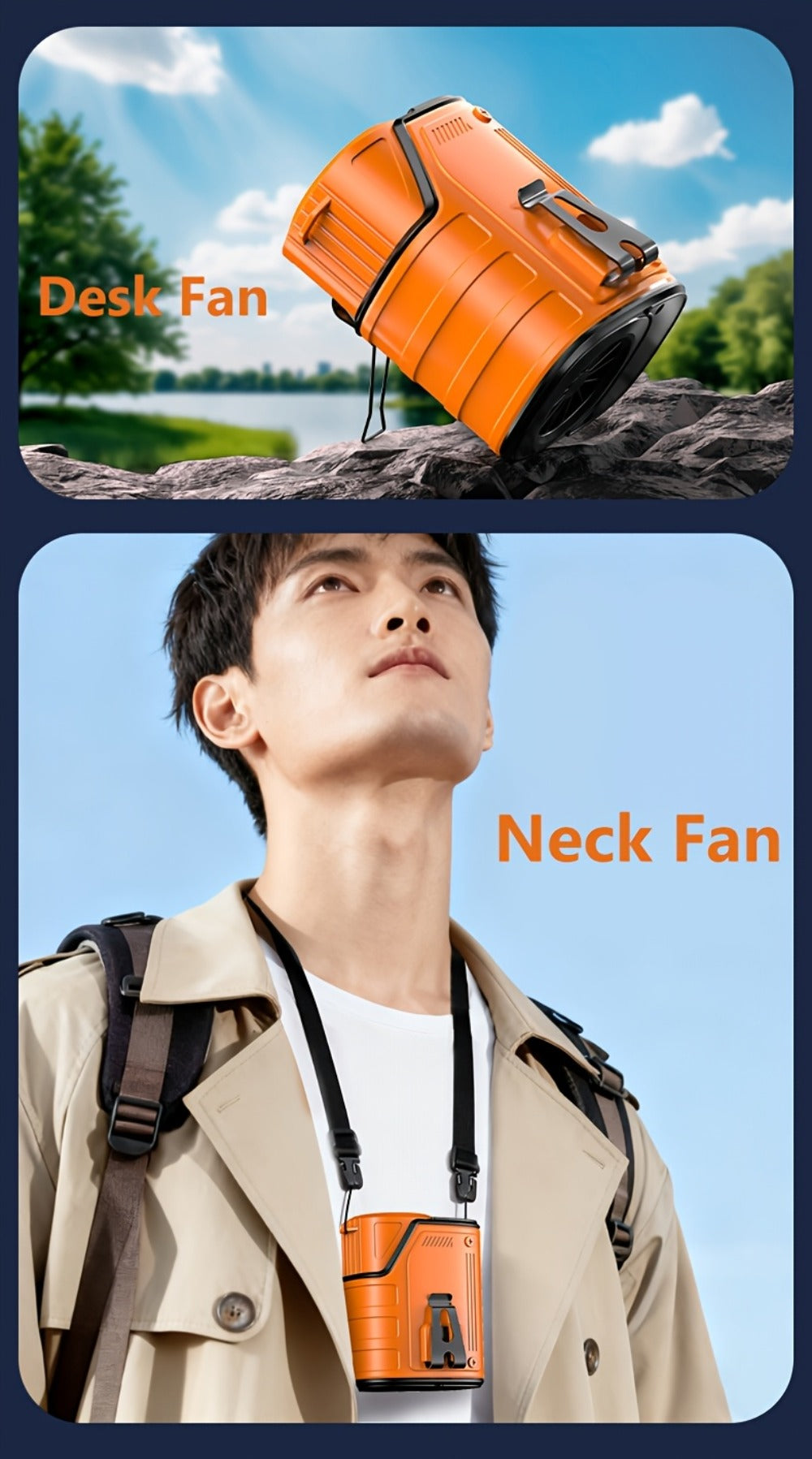 Portable Fan 3600mAh Three-in-One Waist Clip Model with Adjustable Speeds, LED Light and Digital Display