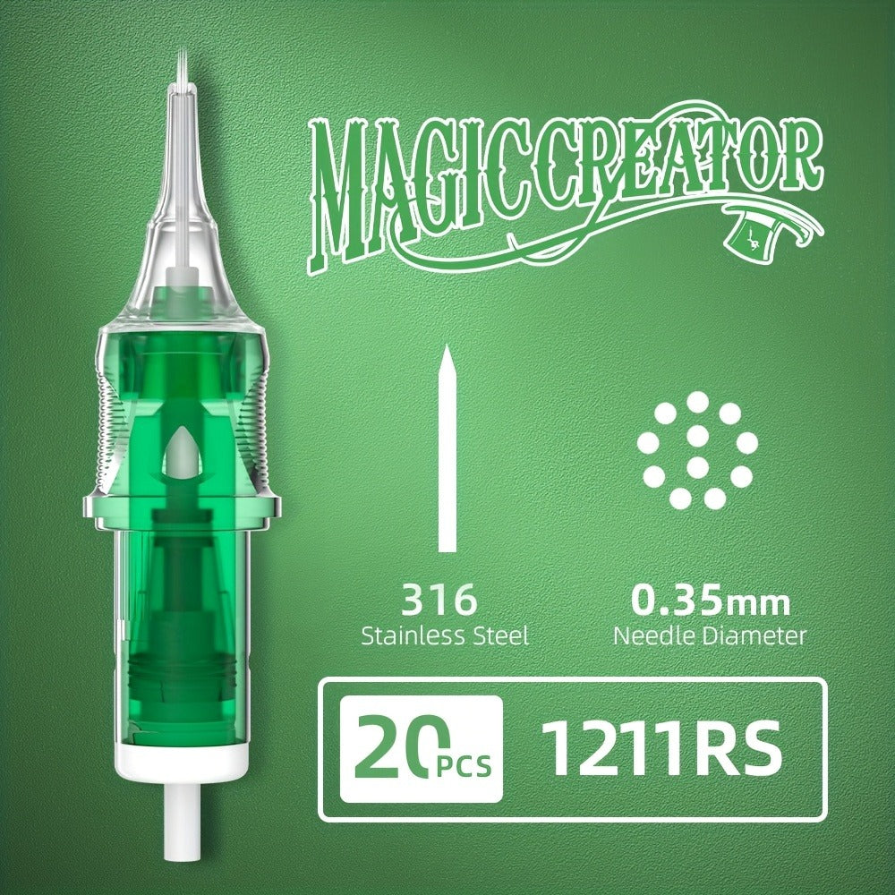 Tattoo Cartridge Needles with MAGICCREATOR Label, 20-Piece Box with 25 RL RS CM M1 Options