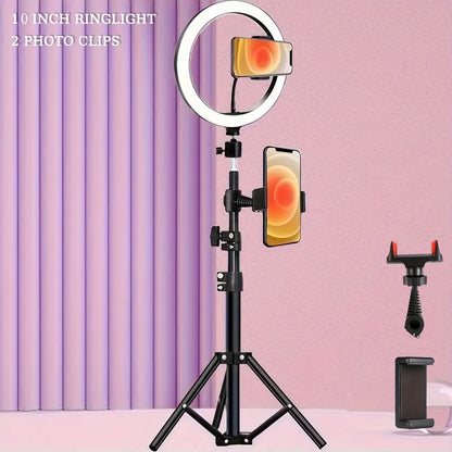 12-Inch USB Ring Light with Retractable Floor Tripod, Dual Phone Clips and Three-Color or RGB Options