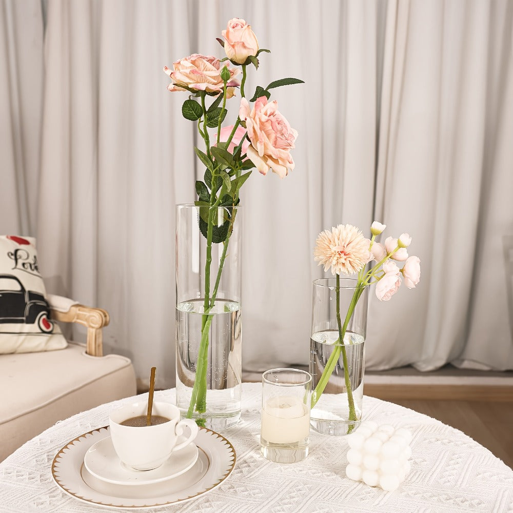 Clear Glass Cylinder Vases 24pcs Bulk Set – 4, 8, 12 Inch Tall Flower Vases for Centerpieces, Hurricane Floating Candle Holder for Wedding