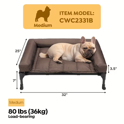 Elevated Dog Bed with Cooling Mesh & Removable Bolster Pillow Top Mat – Raised Dog Cot Bed, No-Slip Feet, Breathable Dog Sofa Bed for Indoor