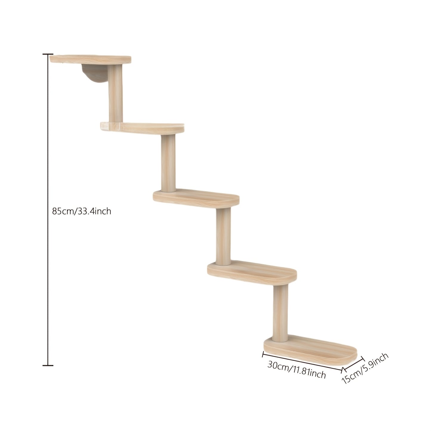 Wall-Mounted Cat Tree 5 Layers Solid Wood Indoor Cat Climbing Frame Jumping Platform Ladder Space-Saving for Small Spaces Multi-Cat Homes