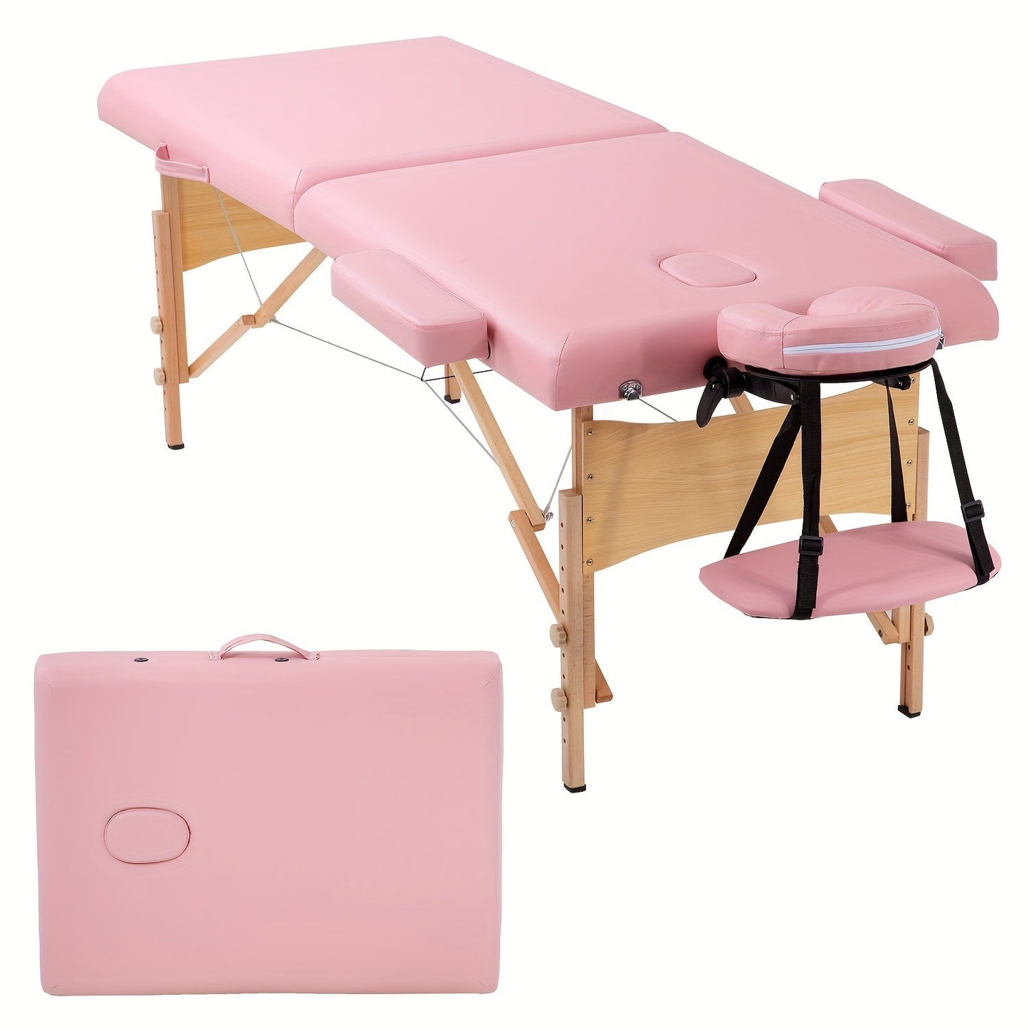2-Fold Portable Massage Table with Face Cradle & Carrying Bag, Adjustable Height PU Leather Lash Bed