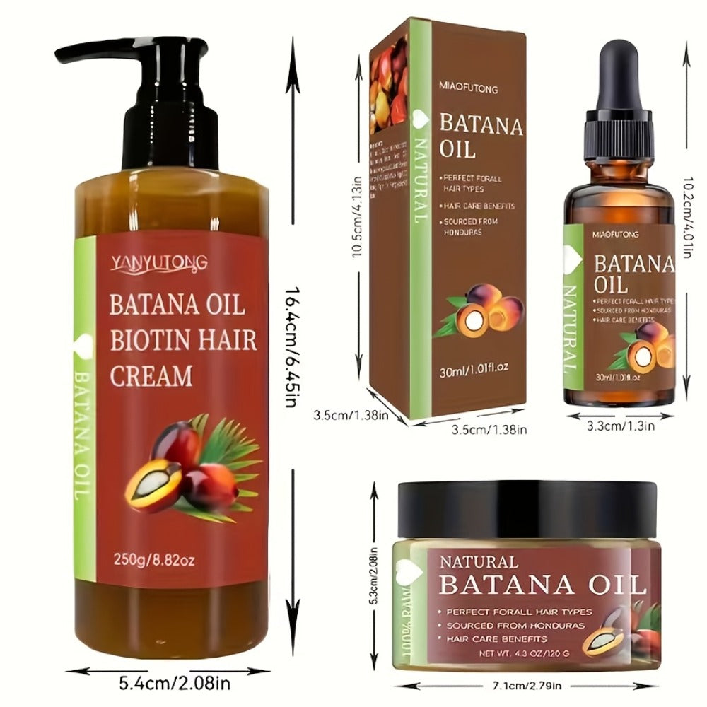 Batana Oil Set 3-Piece from Honduras - Dr. Sebi Cold Pressed Unrefined Batana Oil with Hair Mask & Essence