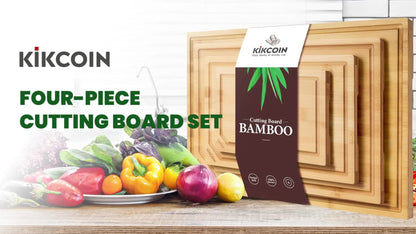 Bamboo Cutting Board Set 4-Piece Extra Large, Chopping Boards with Juice Grooves for Meat, Vegetables & Cheese