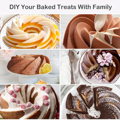 Silicone Bundt Cake Pan Set 9-Piece, Nonstick Fluted Hollow Cake Molds in Crown Nest Spiral Braided Shapes