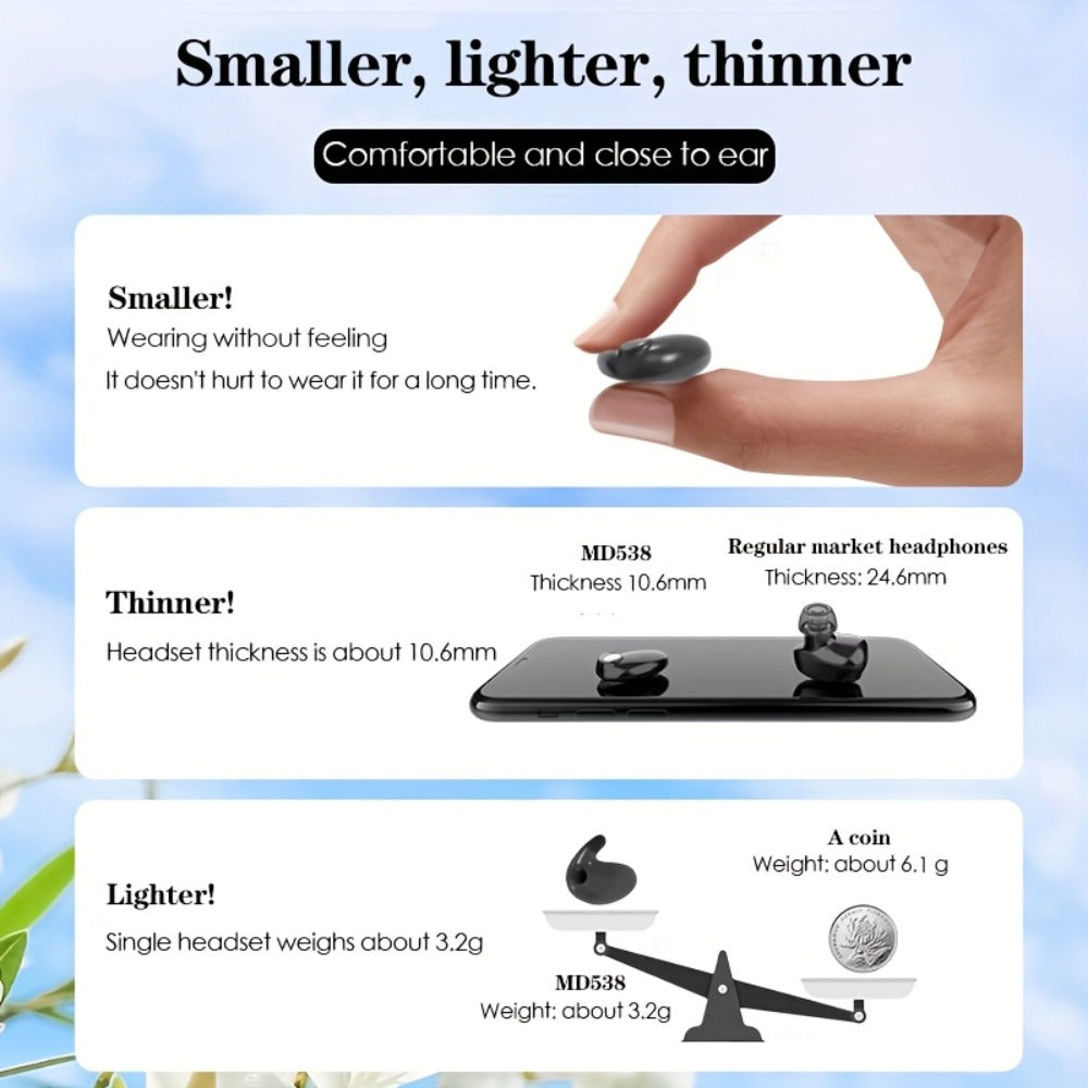 Ultra-Thin Bluetooth 5.3 Sleep Earbuds with Digital Charging Case in Black, Khaki or White
