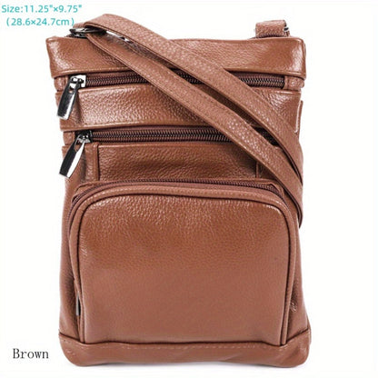 Genuine Leather Shoulder Bag for Women Men Soft First-Layer Cowhide Crossbody Bag Multi-Pocket Messenger Bag 3 Sizes Fits Smartphone Tablet