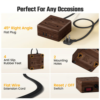 Power Strip 8-in-1 with 4 Widely Spaced AC Outlets, 4 USB Ports and 5-Foot Cord in Three Color Options