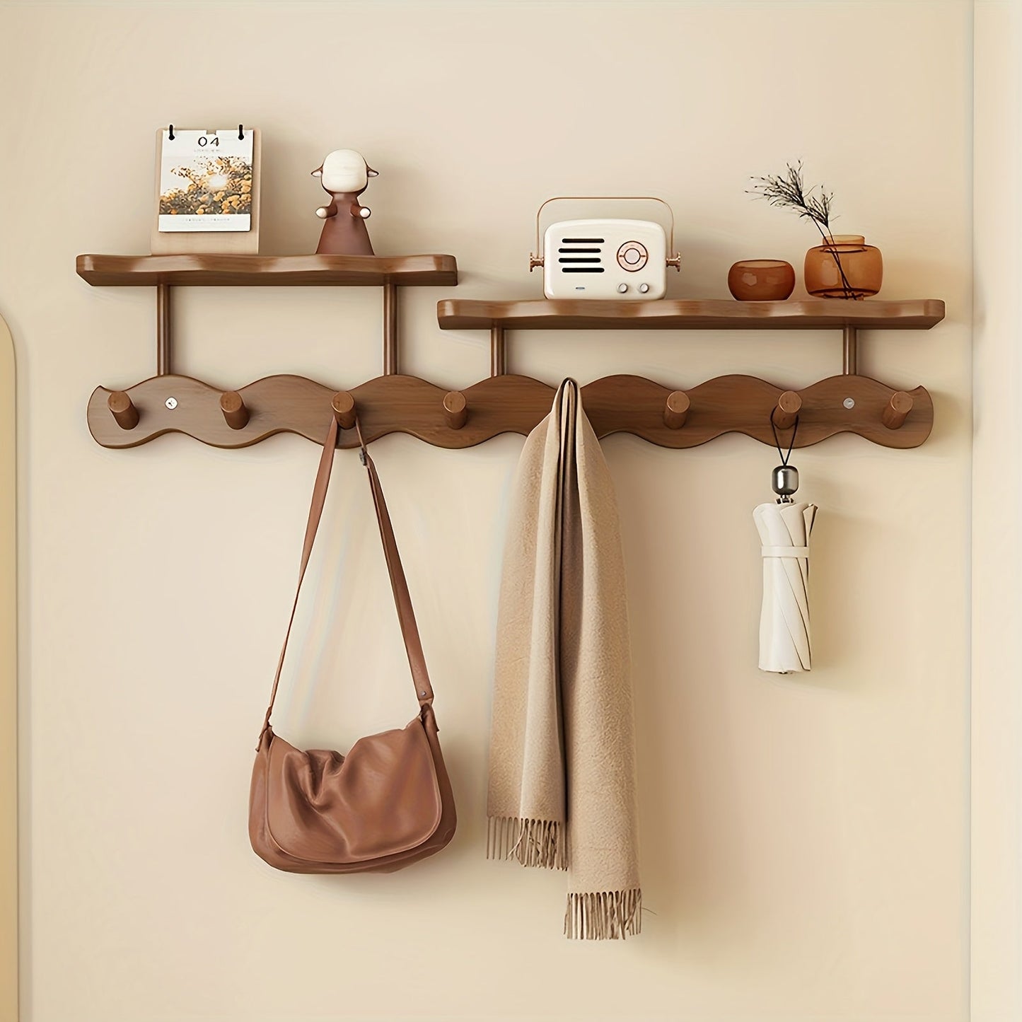 Bamboo Wall Mounted Coat Rack with 8 Hooks, Entryway Coat Hook Rack with Storage Shelf for Entryways, Bedrooms and Living Spaces