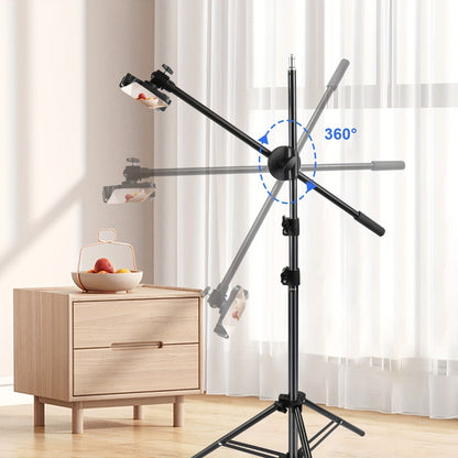 62 Inch Overhead Phone Tripod with Travel Bag, Adjustable Top-Down Bird Eye View Phone Holder & Desktop Stand for Cooking Tutorials