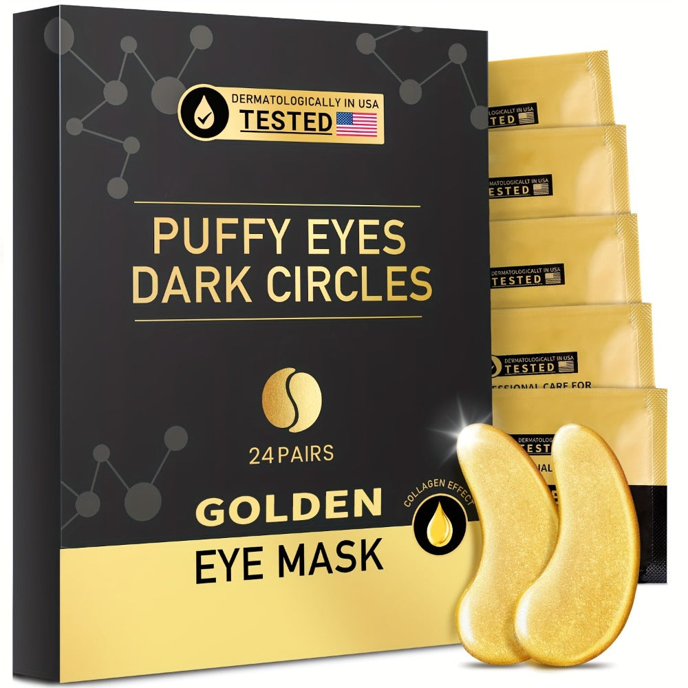 Gold Collagen Eye Patches 24 Pairs – Under Eye Masks for Dark Circles, Puffiness & Fine Lines | Hydrating Anti-Aging Gel Patches for Women