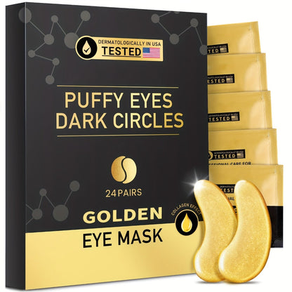Gold Collagen Eye Patches 24 Pairs – Under Eye Masks for Dark Circles, Puffiness & Fine Lines | Hydrating Anti-Aging Gel Patches for Women