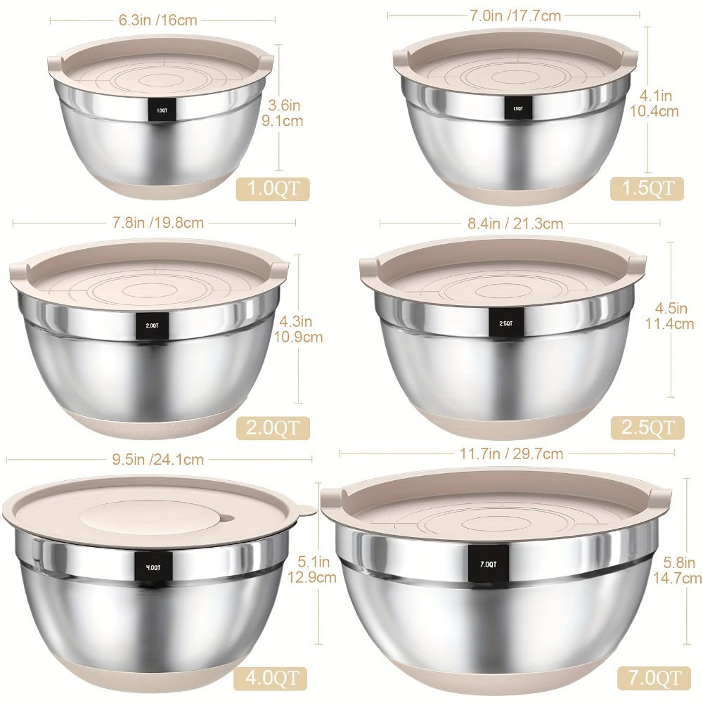 Mixing Bowls Set with Airtight Lids, 26pcs Stainless Steel Bowl Set with 3 Grater Attachments, Bottoms