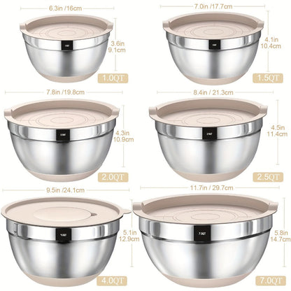 Mixing Bowls Set with Airtight Lids, 26pcs Stainless Steel Bowl Set with 3 Grater Attachments, Bottoms