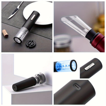 Electric Wine Opener Set 4-in-1 Rechargeable - USB-C Corkscrew with Blue LED, Vacuum Stopper