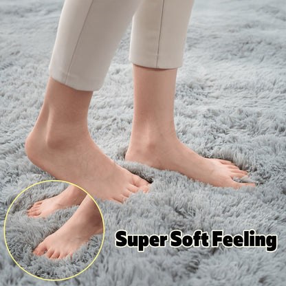 Plush Shaggy Area Rug 1.6 Inch Thick Non-Slip Machine Washable Polyester Carpet – Tie-Dye & Solid Color Fluffy Rectangle Rug for Living