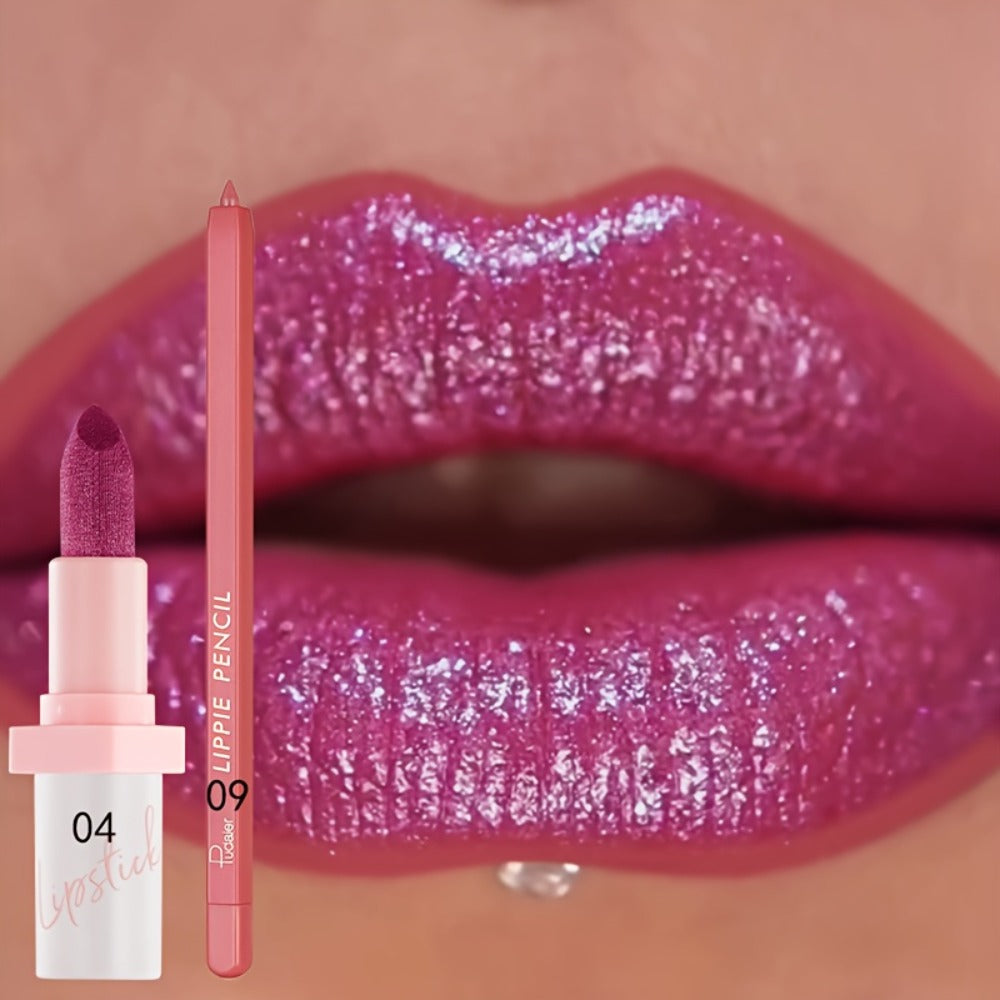 Lip Gloss Set by Pudaier with Matching Lip Liner, Glitter Finish and 10 Retained Color Pairings