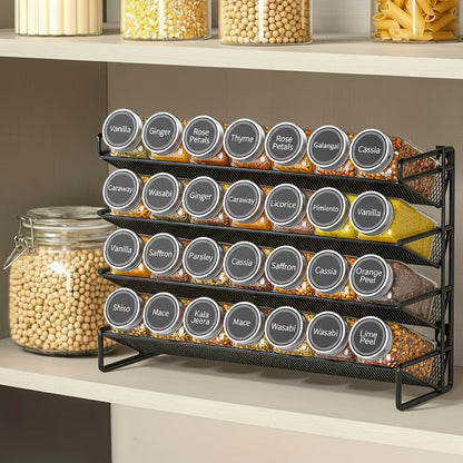 Spice Rack Organizer with 28 Jars, 386 Pre-Printed Labels, Chalk Marker & Funnel, Wall Mount, Cabinet