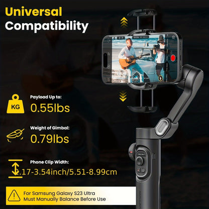 3-Axis Gimbal Stabilizer for Smartphone iPhone Samsung Android Ultra Foldable Portable Vlogging for an Everyday Personal Care Routine