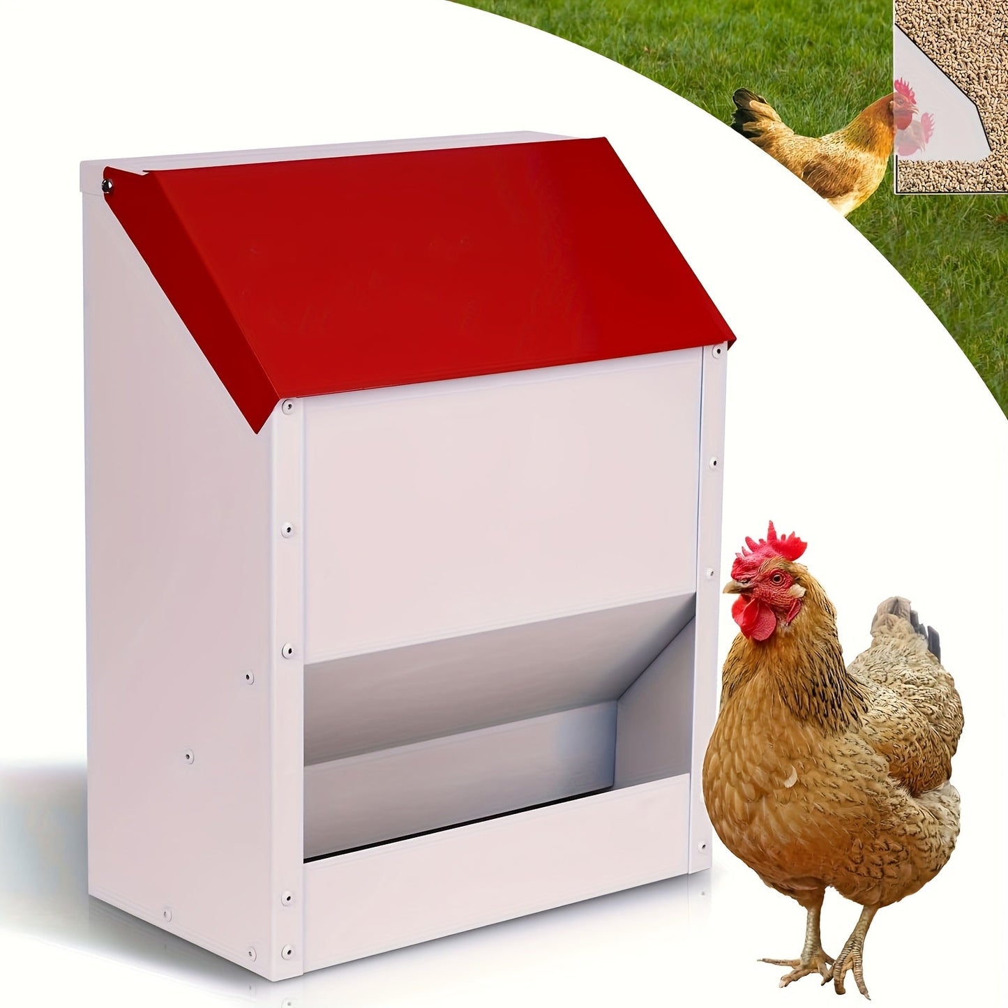 Chicken Feeder, Metal Galvanized Wall Mount Coop for Garden, Patio and Yard Use, with the Listed Configuration