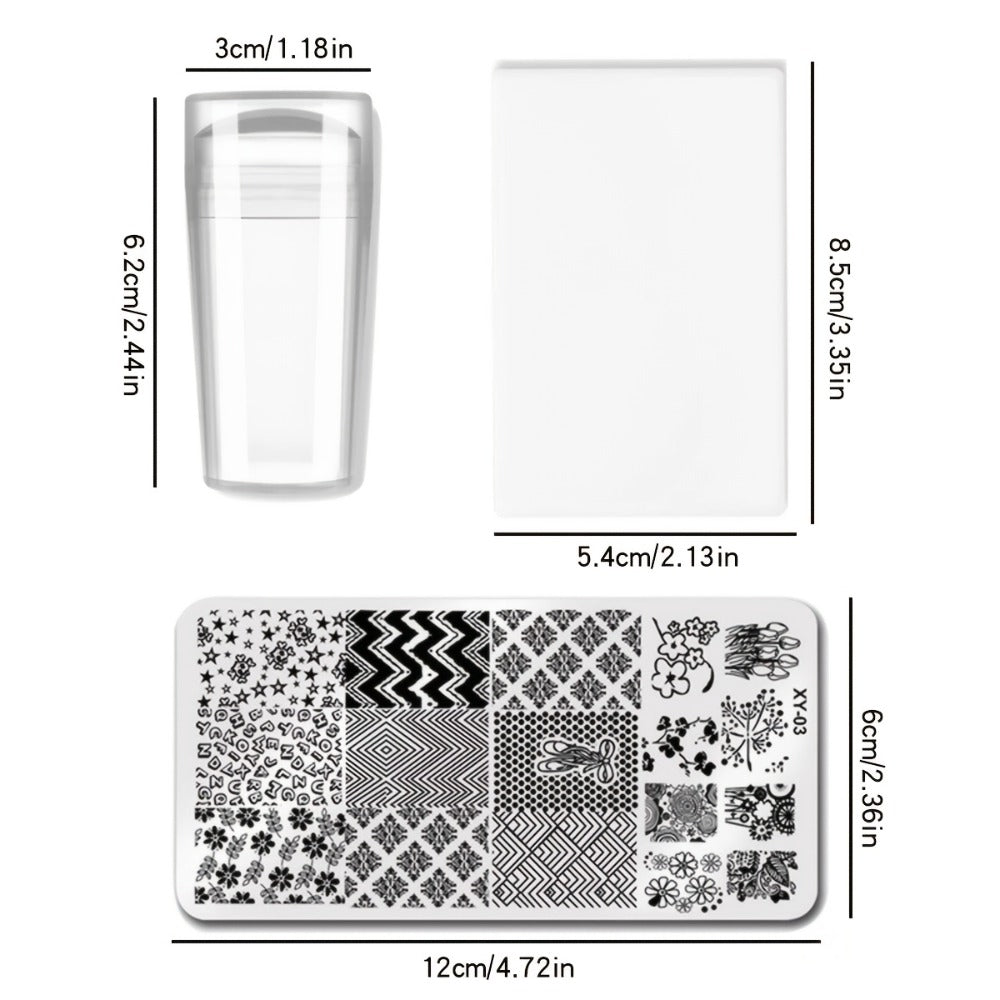 Nail Stamping Plate Set 9Pcs with 7 Mixed Design Stainless Steel Plates – Complete Nail Art Stamp Kit with Stamper & Scraper for Floral