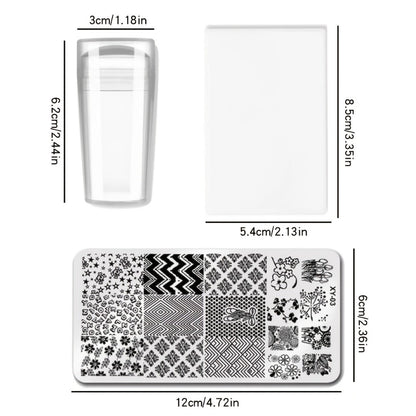 Nail Stamping Plate Set 9Pcs with 7 Mixed Design Stainless Steel Plates – Complete Nail Art Stamp Kit with Stamper & Scraper for Floral