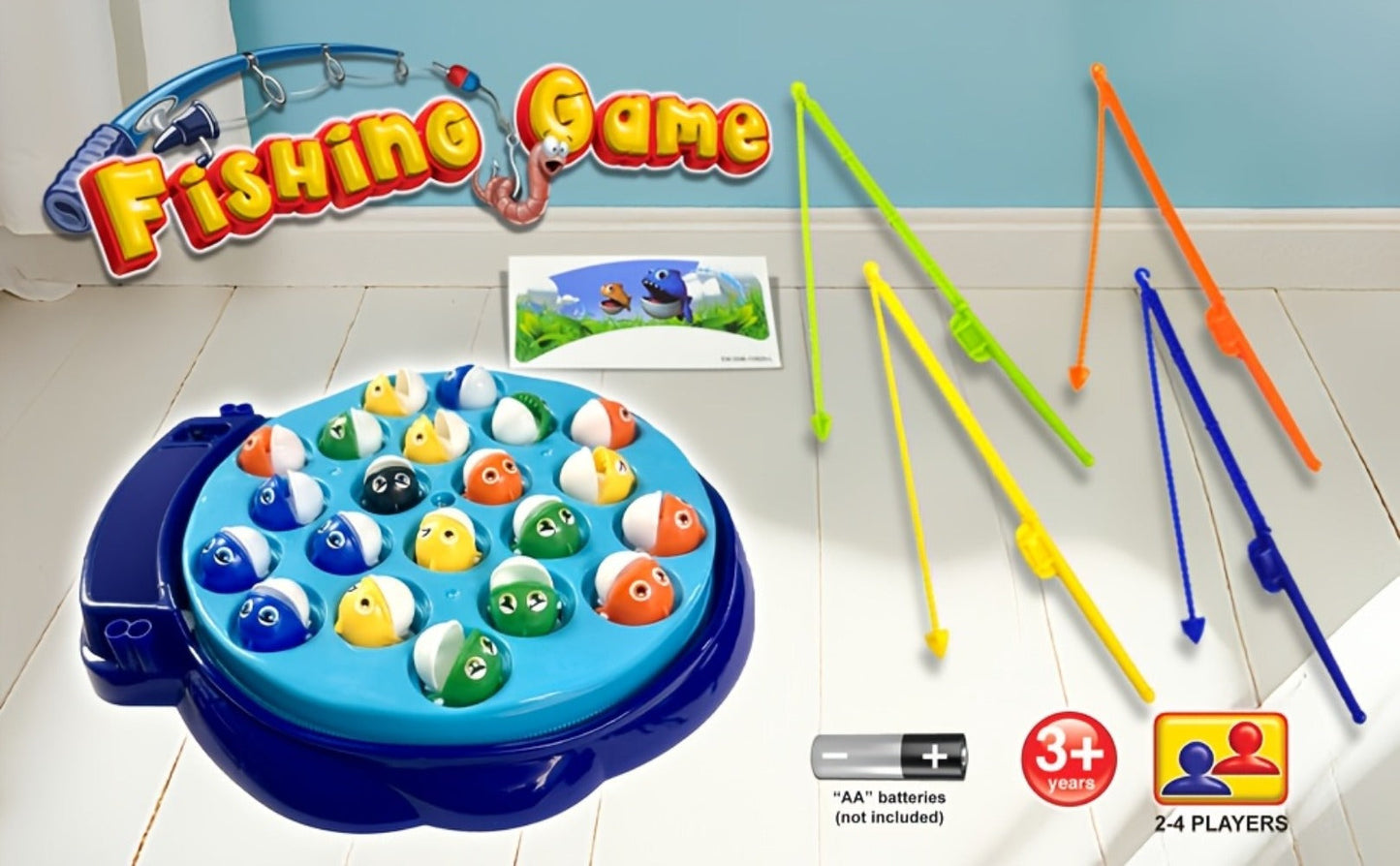 Kids Fishing Game with Rotating Board, 21 Fish & 4 Fishing Rods, Fast-Action Electronic Fishing Toy for Toddlers Ages 3+