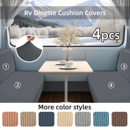 RV Dinette Cushion Covers 4 Piece Set Stretch Jacquard Slipcovers for Booth Seats Machine Washable Anti-Pet Hair Dustproof RV Camper Van