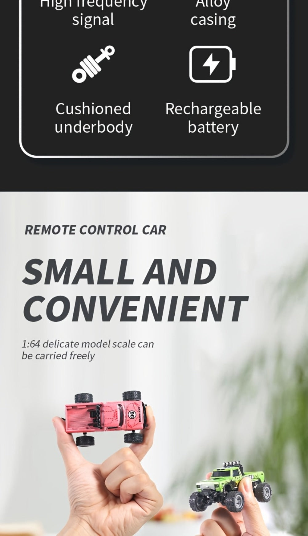 1:64 Scale Mini RC Car Alloy Off-Road Truck with Shock Absorbers – Pocket-Sized Remote Control Car for Boys Ages 6 7 8 9 10