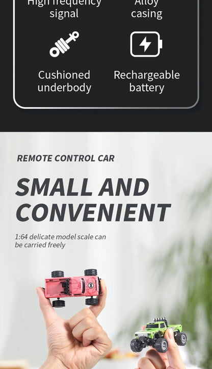 1:64 Scale Mini RC Car Alloy Off-Road Truck with Shock Absorbers – Pocket-Sized Remote Control Car for Boys Ages 6 7 8 9 10