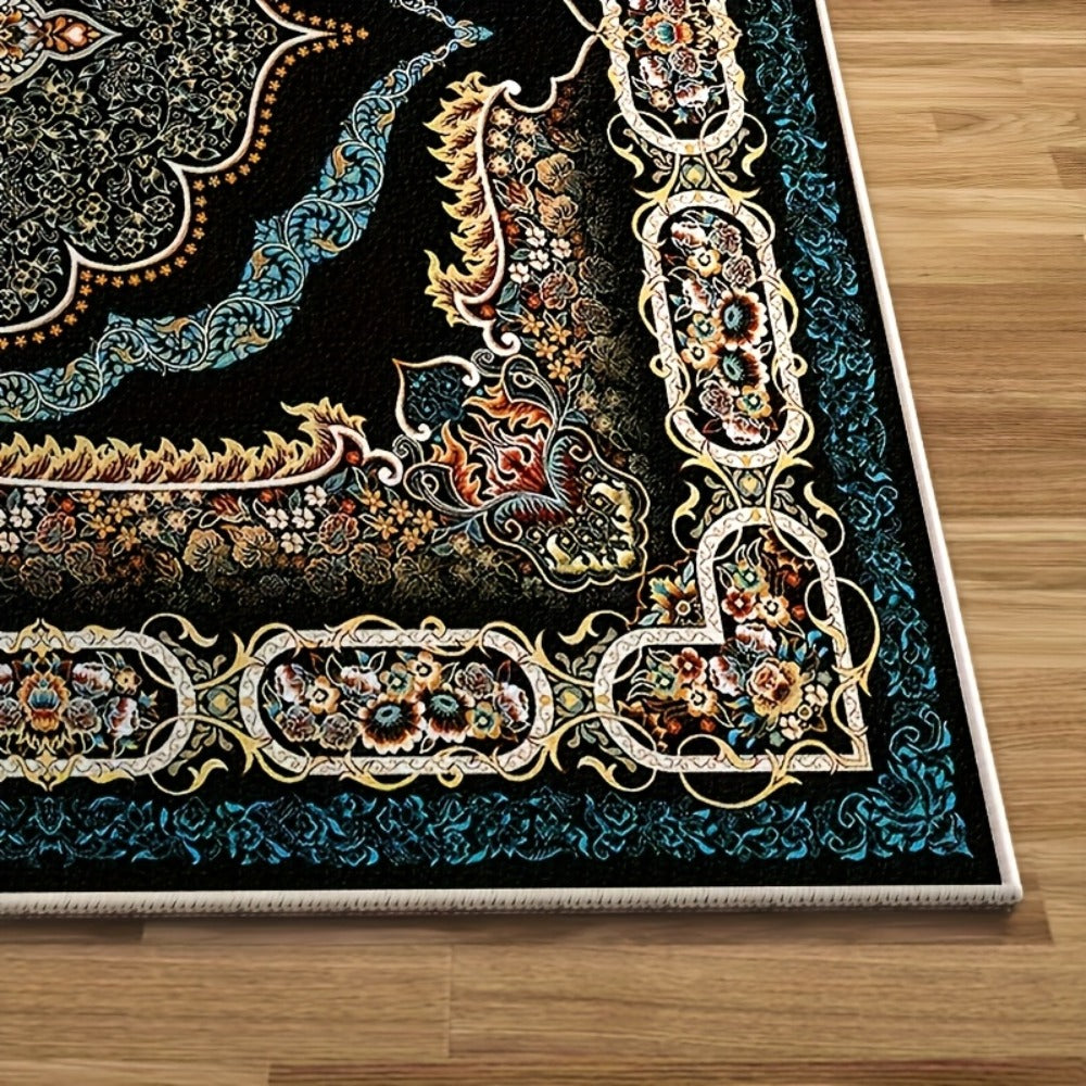 Area Rug Bohemian Floral Velvet in Four Machine-Washable Sizes with 100% Polyester Cut Pile