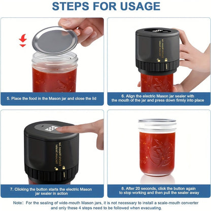 Electric Mason Jar Sealer One-Touch Vacuum Seal - 2025 New Model Jar Sealer Kit with Wide Mouth & Regular Mouth Lids