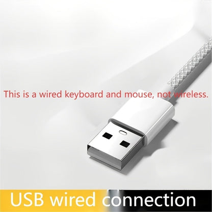 Retro Round-Key Wired Keyboard and 6D Mouse Set with Pink or Blue USB Color Options and One-Touch Lighting