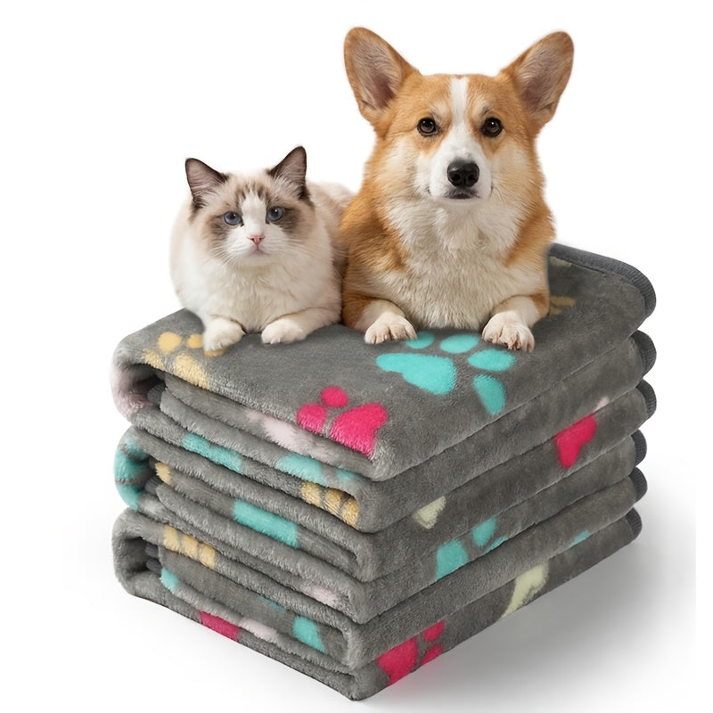 Pet Blanket 3 Pack – Super Soft Fleece Flannel Throw for Dogs Cats Puppies, Cute Paw Bone Elephant Dot Patterns, Small Medium Large Sizes
