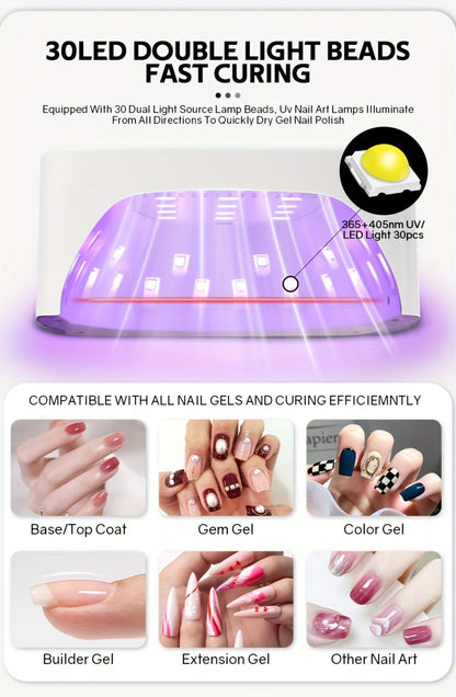 LED Nail Lamp Rechargeable HD Display Smart Nail Dryer Fast Cure All Gel Polish UV Light Cordless Portable Low Heat Mode Home Salon