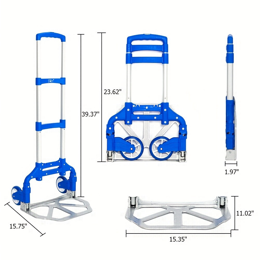 Compact Folding Aluminum Hand Truck with Telescoping Handle, 165 lb Load Label and Four Color Options