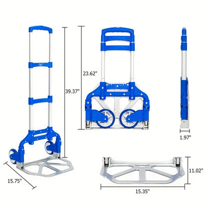 Compact Folding Aluminum Hand Truck with Telescoping Handle, 165 lb Load Label and Four Color Options