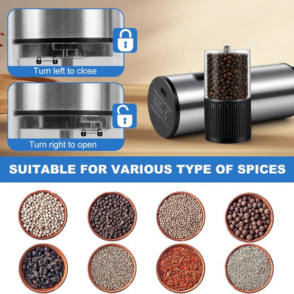Electric Pepper Grinder USB-C Rechargeable, 5-Level Adjustable Coarseness, One-Hand Operation