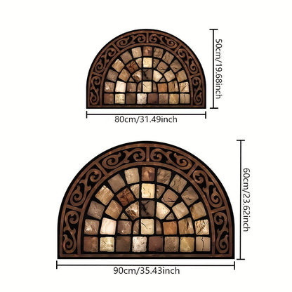 Semicircular Earth-Tone Mosaic Stone Print Doormat in 60 x 90cm BY15 Checkout Style Pictured