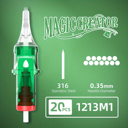 Tattoo Cartridge Needles with MAGICCREATOR Label, 20-Piece Box with 25 RL RS CM M1 Options