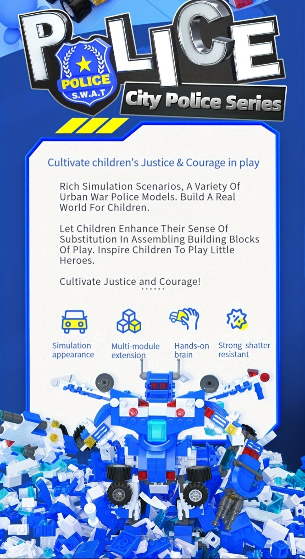City Police Building Blocks Set 700 Pieces, Patrol Car Truck with Action Figures, Brick Toy for Boys Role Play STEM