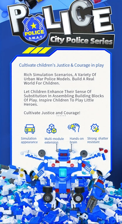 City Police Building Blocks Set 700 Pieces, Patrol Car Truck with Action Figures, Brick Toy for Boys Role Play STEM